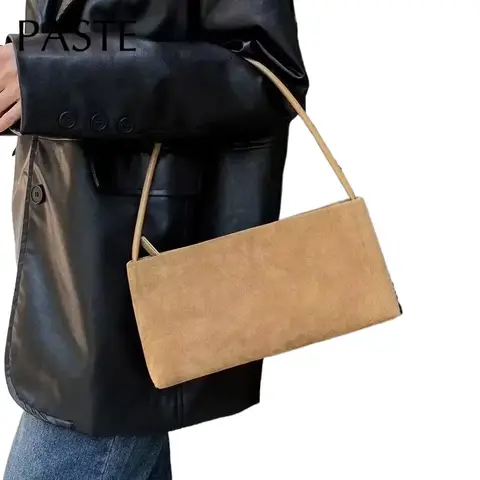 New Ins Chic Autumn All-match Lady Underarm Shoulder Bag Nubuck Leather Women Messenger Bag Coffee Red Color Suede Handbag