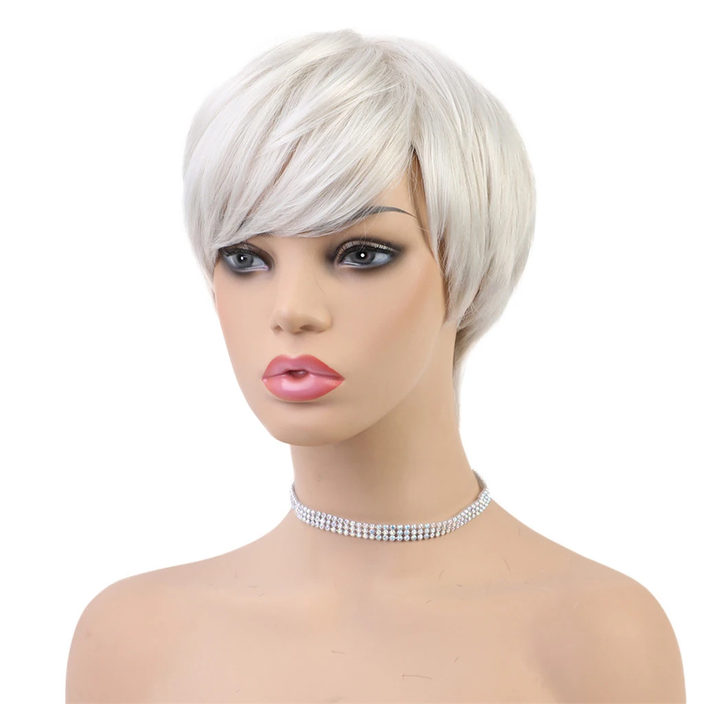 Natural Short Bob Style Pixie Cut Hair Wigs Soft Human Straight Full