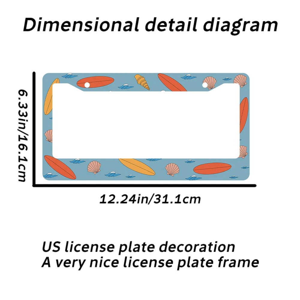 Ramka tablicy rejestracyjnej z motywem deski surfingowej w kolorze niebieskim, 2 otwory, materiał aluminiowy, 6x12 cali, z zestawem śrub, retro, nowatorski dodatek samochodowy.