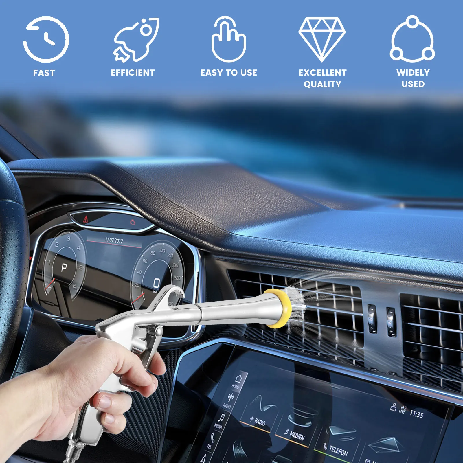 Sprayer Wand with Brush Powerful Car Cleaning Sprayer High Pressure Car Duster Interior Car Cleaning Kit Electroplating Dry Type