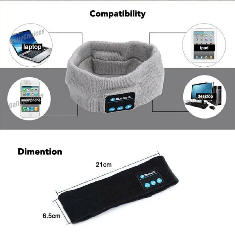 Wireless Stereo Bluetooth 5.0 Headphone Running Sleeping Earphone Headset Knit Sports Music Headband Eye Mask With MIC Long Life