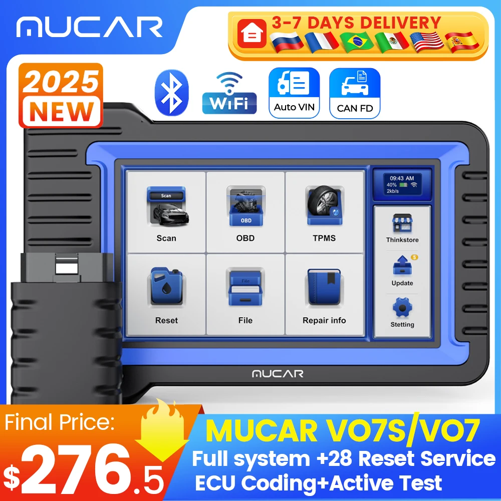 

MUCAR VO7S/VO7 Car Diagnostic Tool Bi-Directional ECU Coding Obd2 Scanner Full System Diagnosis 28 Reset AutoAuth for FCA SGW