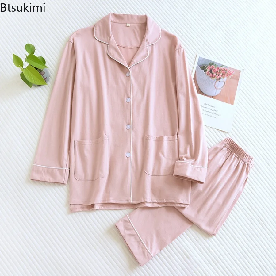 New Spring and Autumn Women's Pajamas Pure Cotton Long-sleeved Thick Warm Home Service Suit Solid Color Cardigan Sleepwear Lady