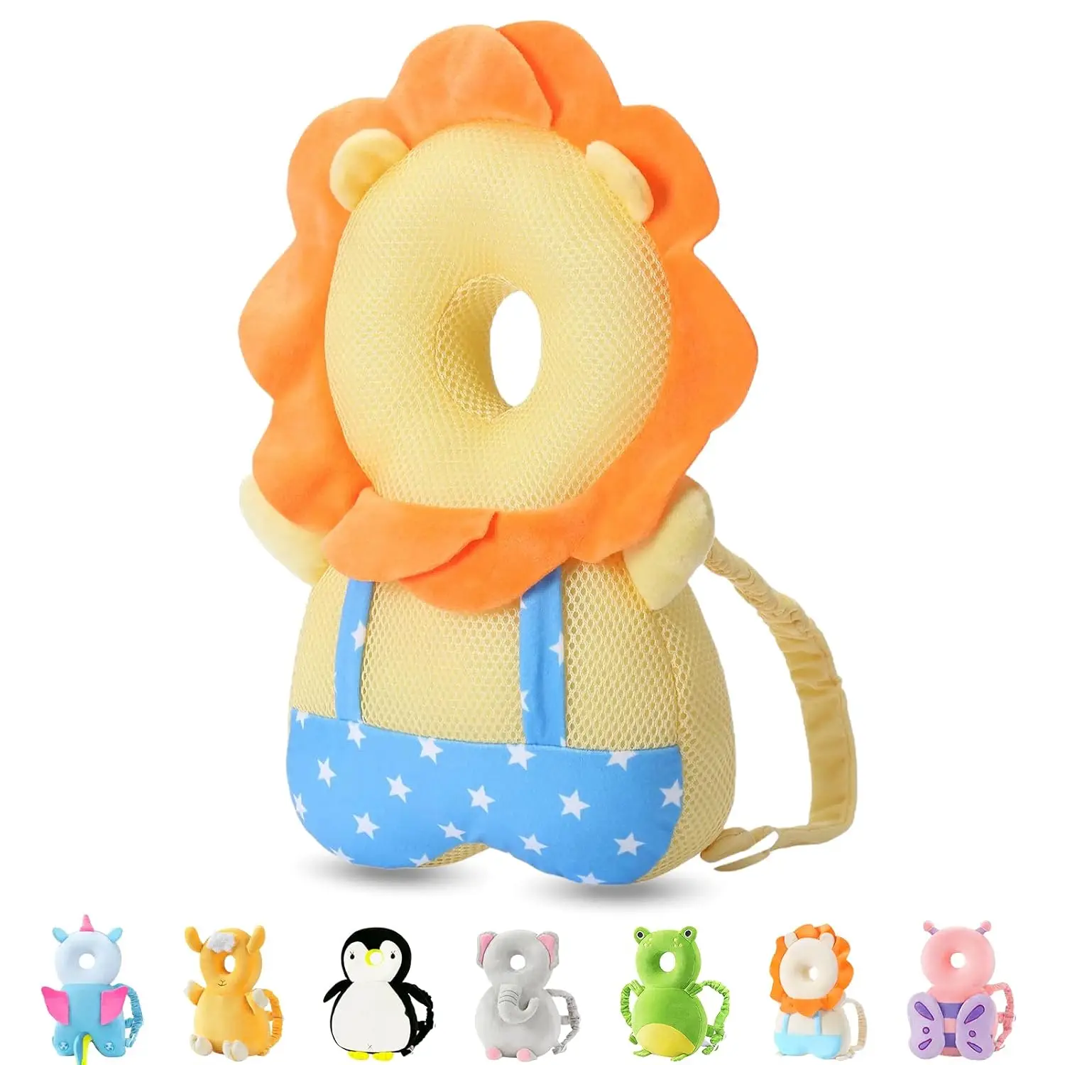 Baby Head Protector Backpack, Toddler Walking Fall Head Protection, Yellow Lion Mesh
