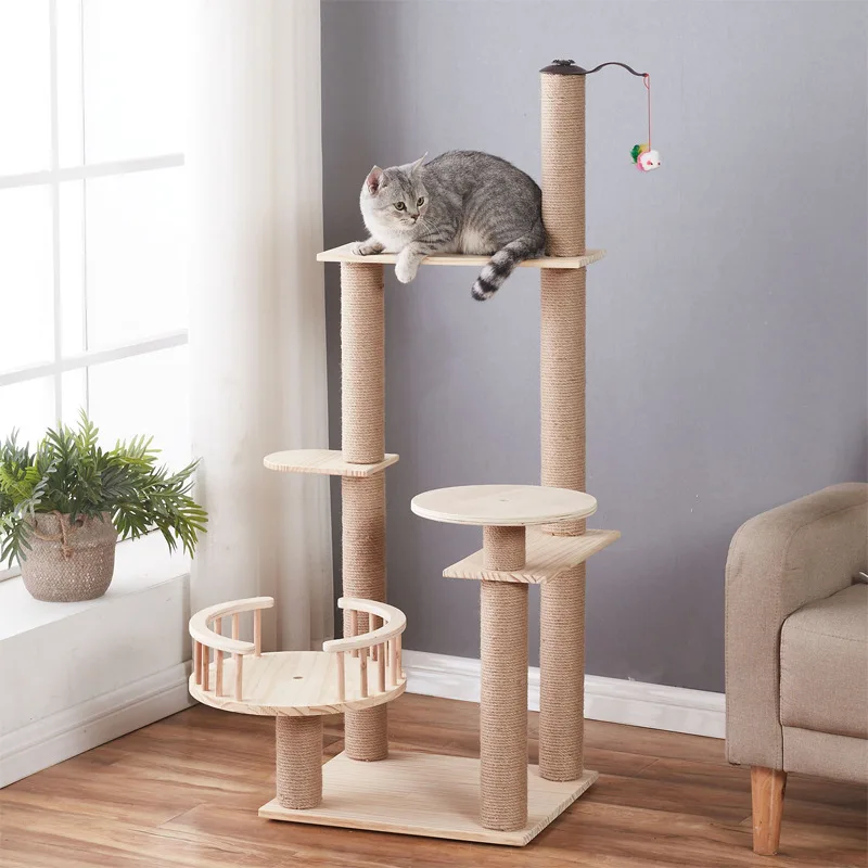 Cat frame climbing frame Solid wood cat nest tree Integrated  scratching board Sisal small scratching column