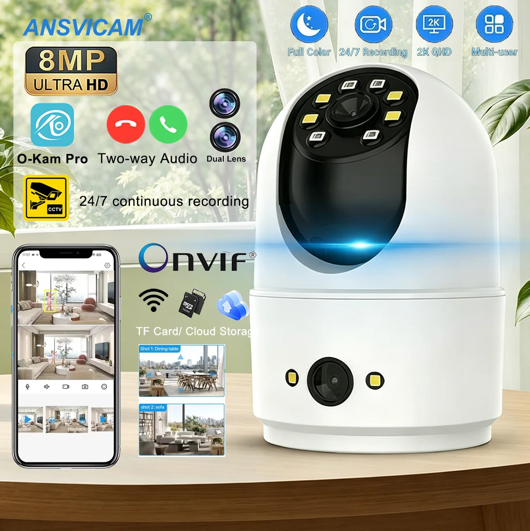 

8MP Dual-Lens Baby Monitor Camera – WiFi Smart Home Security IP Cam, Color Night Vision, Human Auto Tracking, Video Surveillance