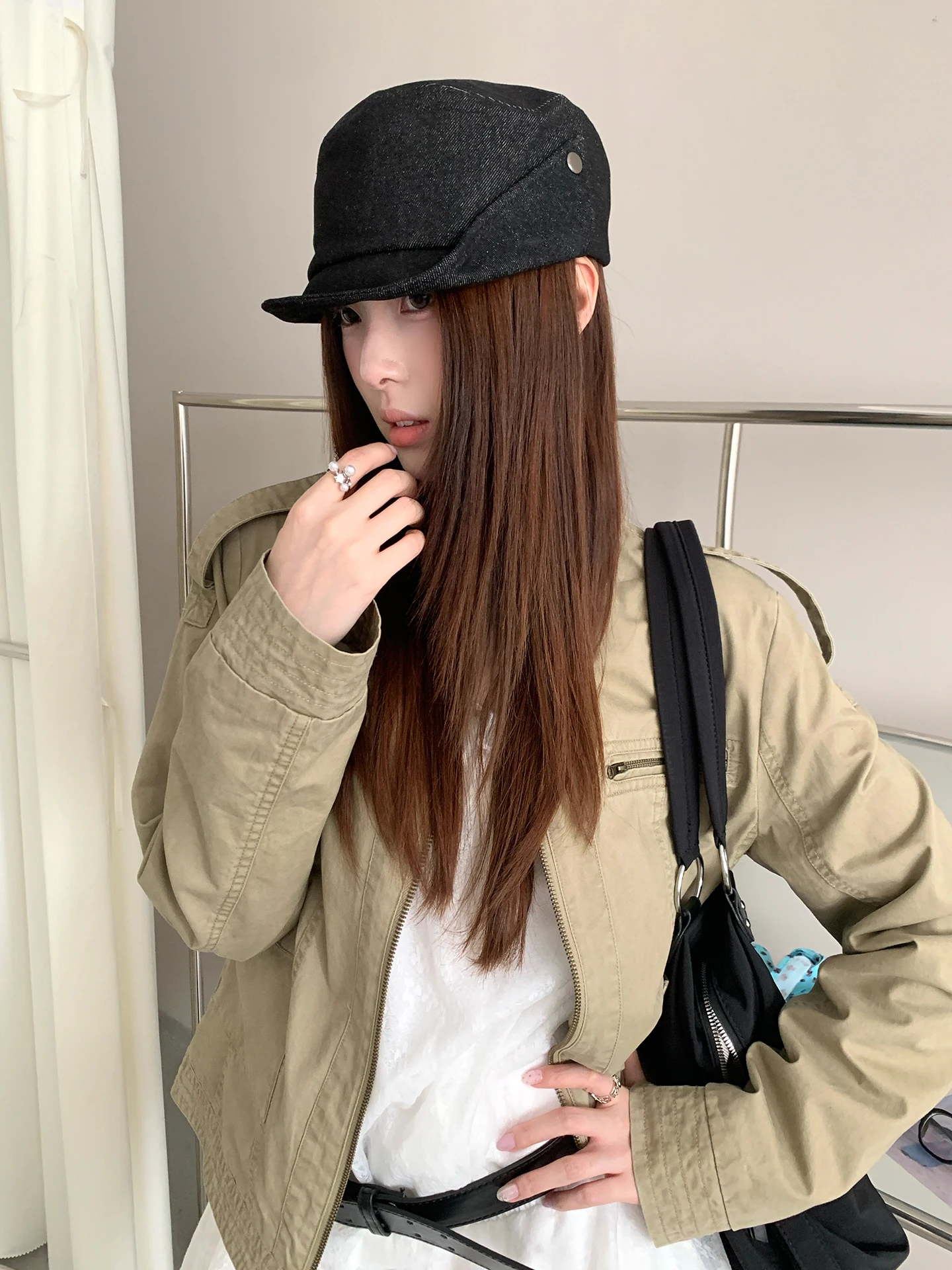 New Autumn Pleated Washed Denim Beret Hat For Women Slimming Face Effect Breathable Octagonal Cap, Duckbill Cap