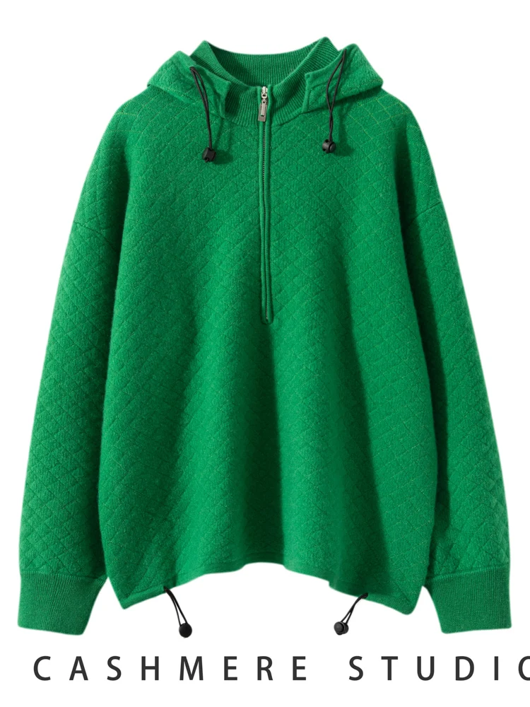 여성 후드 풀오버 두꺼운 스웨터 가을 겨울 100% 캐시미어 니트 고품질 긴 소매 캐주얼 스타일 의류상의