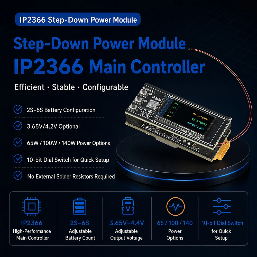 PD 65W/100W/140W Fast Charging Module 0.96'' or 1.47'' TFT Display IP2366 Buck-Boost 2-6S Lithium Battery Charge/Discharge Board