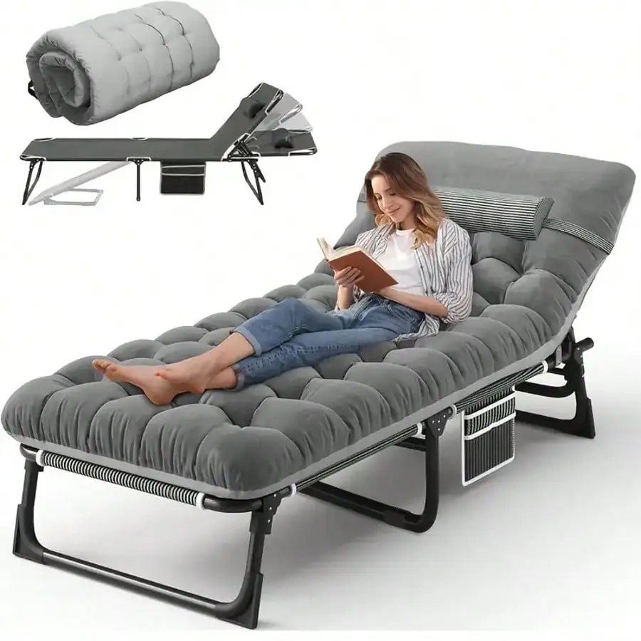 UPWELL Outdoor Folding Bed, Camping Bed, Outdoor Recliner, Outdoor Sunshade Chair, Heavy-Duty Portable Outdoor Lounge Chair, Suitable For Outdoor Sunbathing, Garden, Swimming Pool, Garden Or Poolside, Outdoor Use Only
