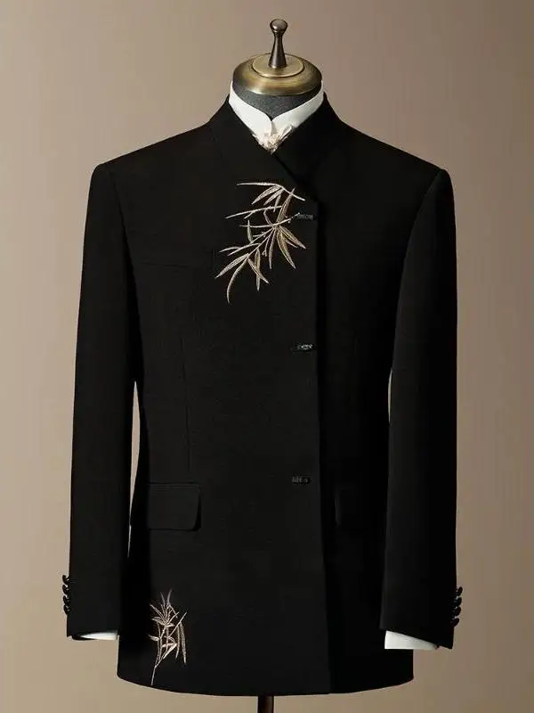 

New Chinese Style Wedding Suit for Men Formal Evening Wear Polyester Fiber Anti-Wrinkle Standard Fit Online Exclusive