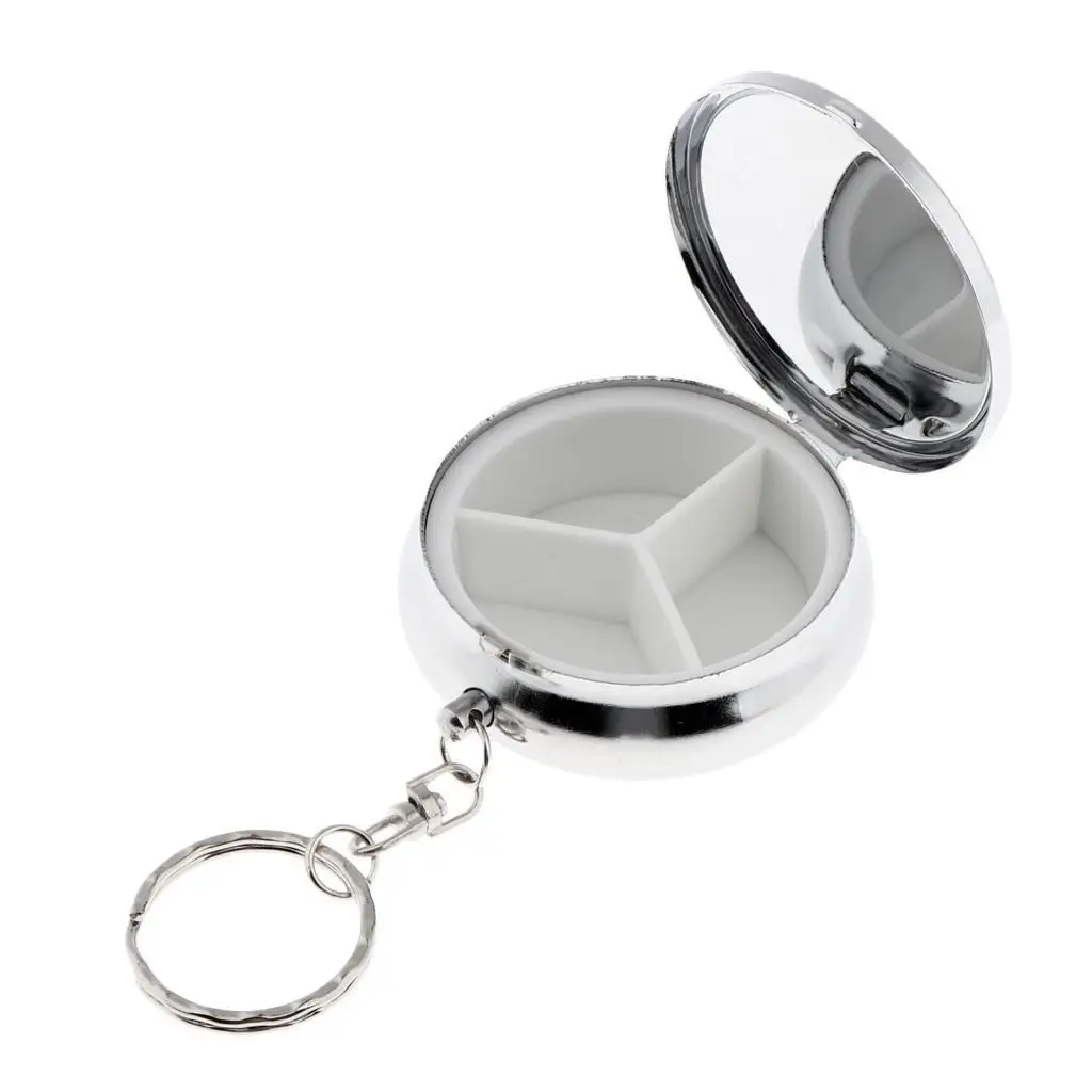 Round Keychain Cosmetics Blush Holder Case 3 Grids Travel Purse