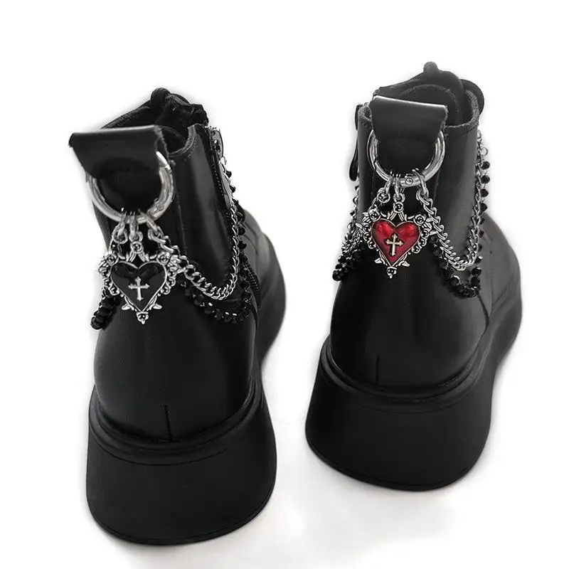 1pc Red Heart Cross Shoe Buckle Versatile Thorns Roses Titanium Steel Chain Decorative Accessory Boots Shoe Party Diy Jewelry