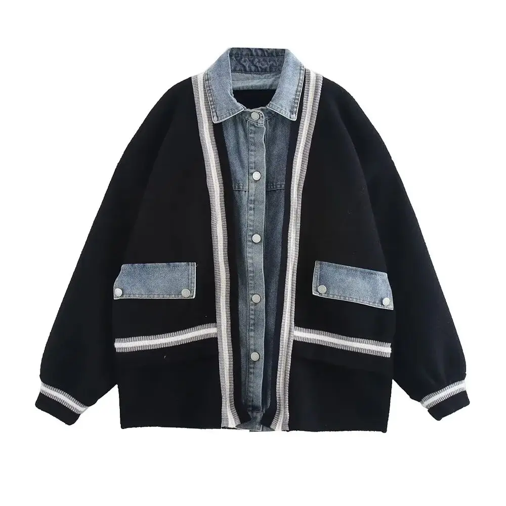

Autumn Faion Women's Casual Ele Denim Patch ort Jaet Other Material 00% New Sle Ladies' Coat for Spring Season