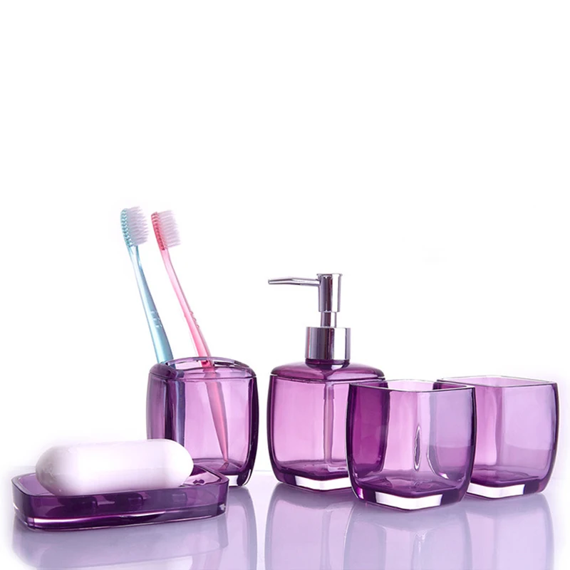 4Pcs/Set Purple Bathroom Accessories Set Toothbrush Holder Soap Dish Lotion Dispenser Mouthwash Cup #A