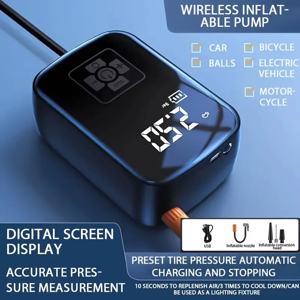 Wireless Car Air Compressor Air Pump Electric Tire Inflator Pump for With Digital Display Motorcycle Bicycle AUTO Tyre Tool