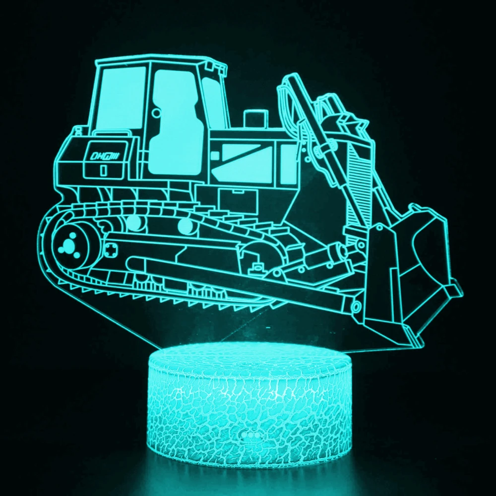 Nighdn 3D Bulldozer Night Lights for Children LED Night Lamp 7 Colors Changing Lighting Table Desk Bedroom Decoration Boys Gift