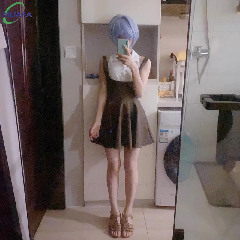 عالية الجودة Ayanami ري شعر مستعار تأثيري 30 سنتيمتر قصيرة الأزرق فروة الرأس مقاومة للحرارة الاصطناعية الشعر هالوين حفلة إيفا أنيمي الباروكات + غطاء شعر مستعار #5