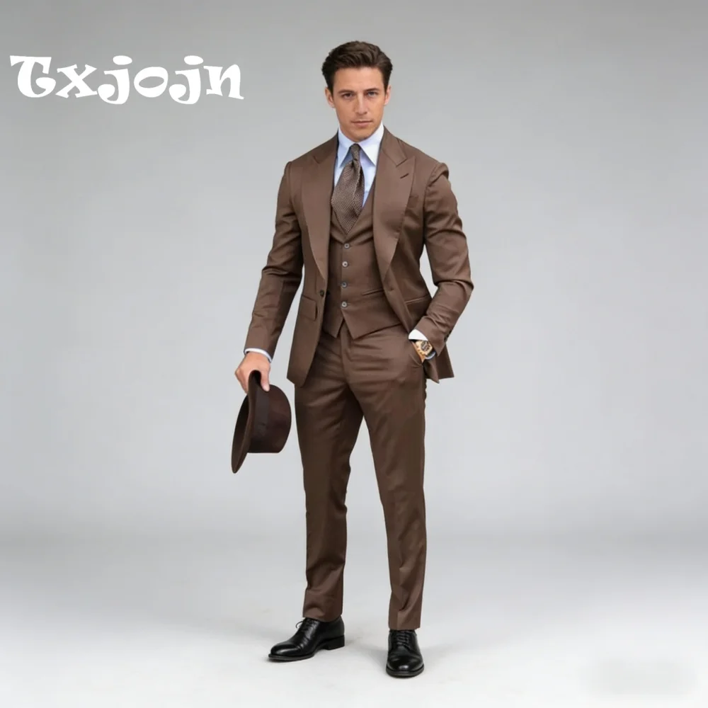 

Coffee Shawl Lapel Men Evening Party Formal Single Breasted 3PCS Suit Set Includes Jacket Vest Pants Evening Party Customized