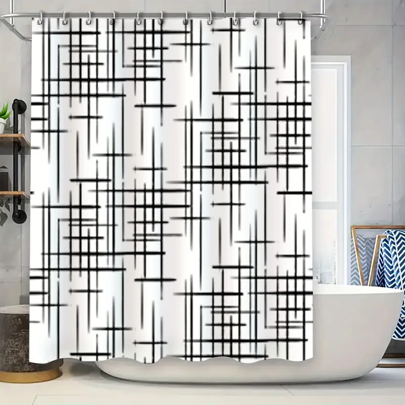 

Современная черно-белая занавеска для душа с простым сетчатым узором для декора ванной комнаты