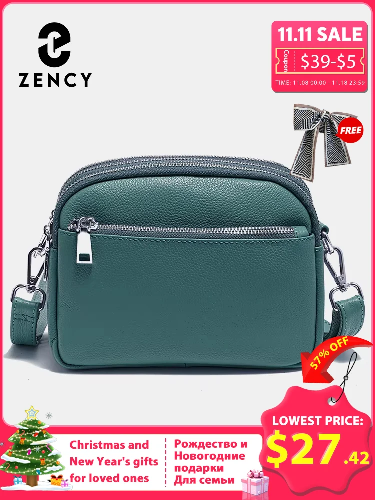 Zency Women's Small Zip Crossbody Bag Genuine Leather Messenger Bag Handbag Many Pockets For Cell Phone Keys Case Short Wallets