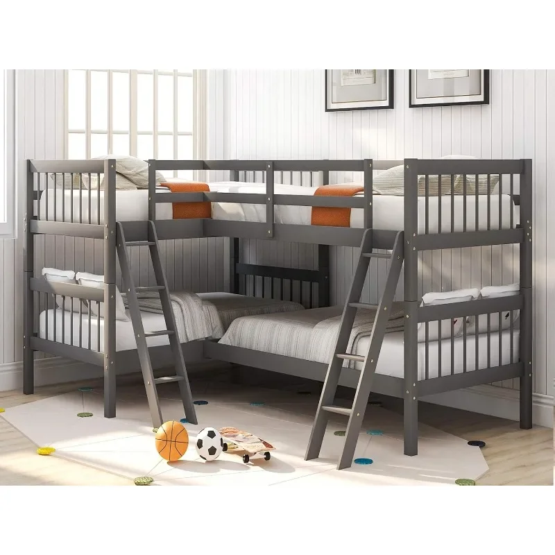 Quad Bunk Bed Twin Size, Wooden Bunk Bed Frame