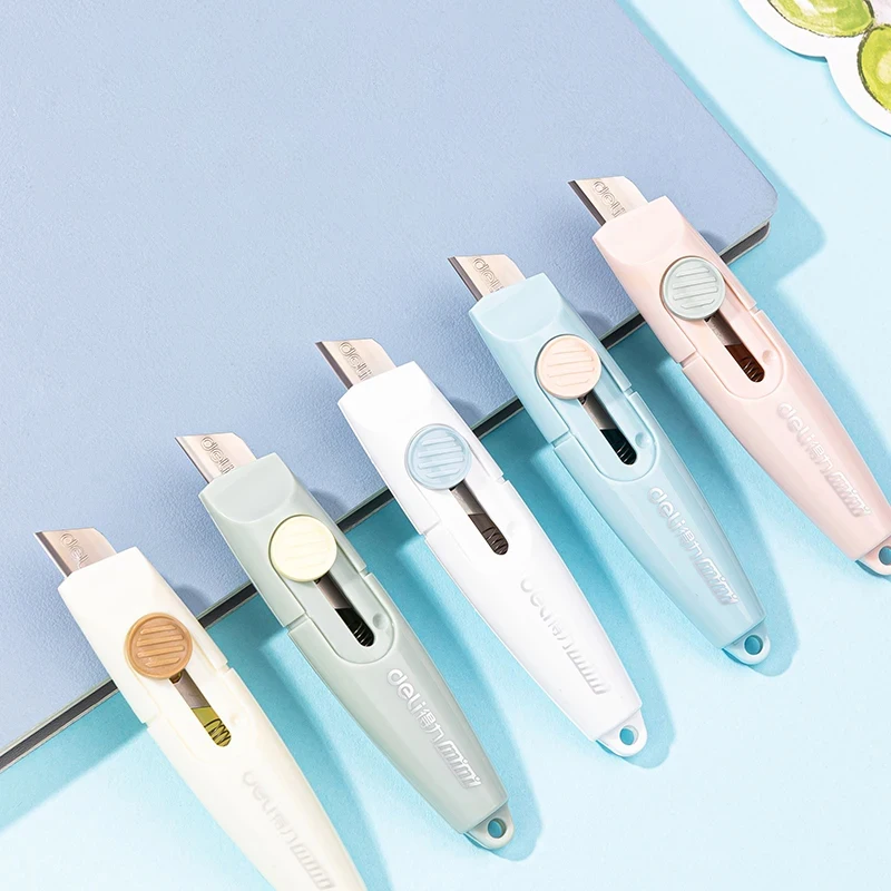 Deli Kawaii Portable Utility Knife Self-locking Unpack Express Unboxing Artifact Student School Learning Office Supplies