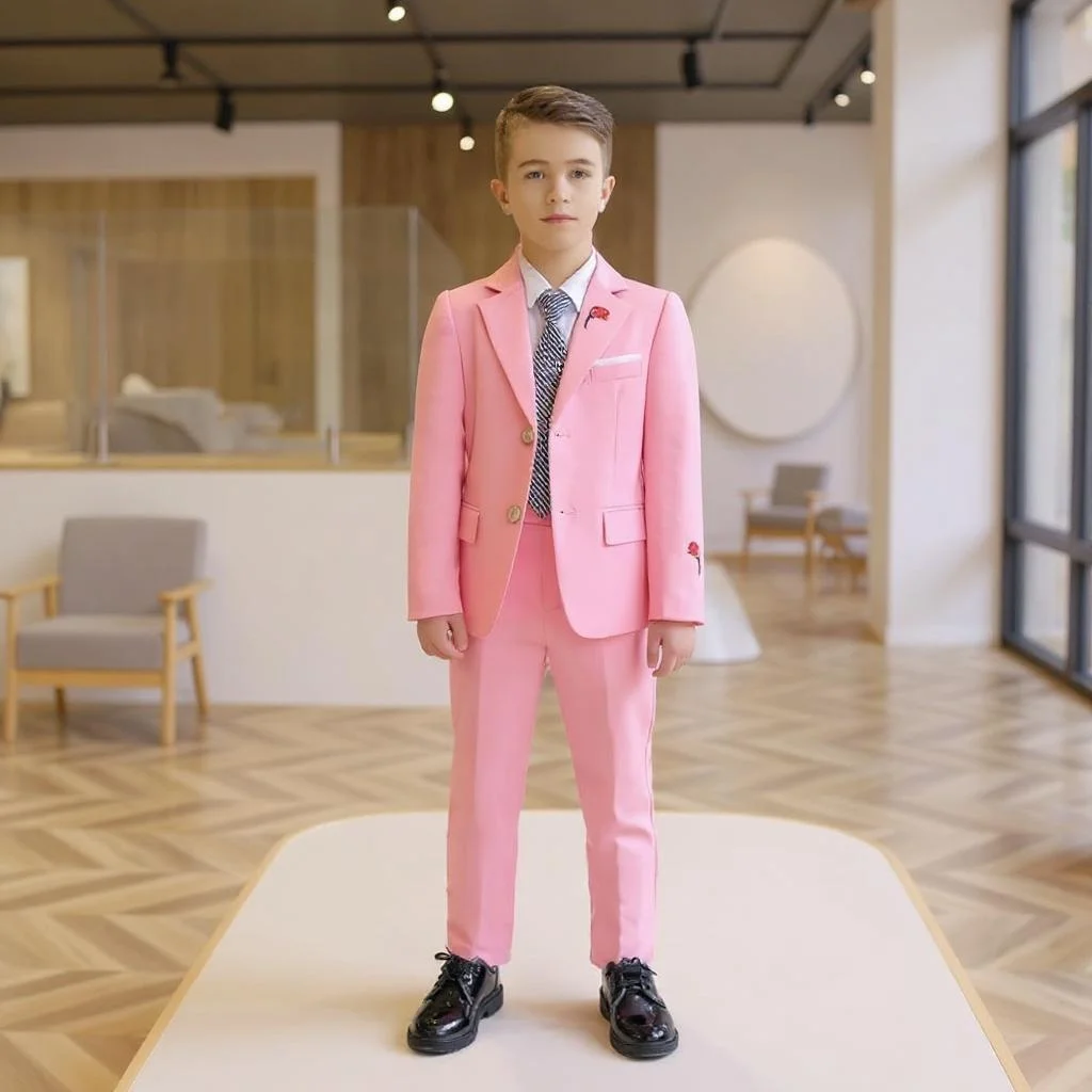 Pink Boy Suits 3 Pieces Formal Wedding Blazer with Pants for Birthday Party Graduation Ceremony Custom Made Kids Tuxedo Set