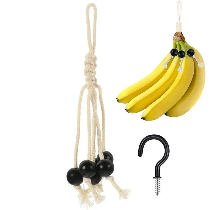 Banana Holder Lanyard Cotton Rope Holder For Bananas Wooden Beads Banana Holder Banana Macrame Hanger For Grape