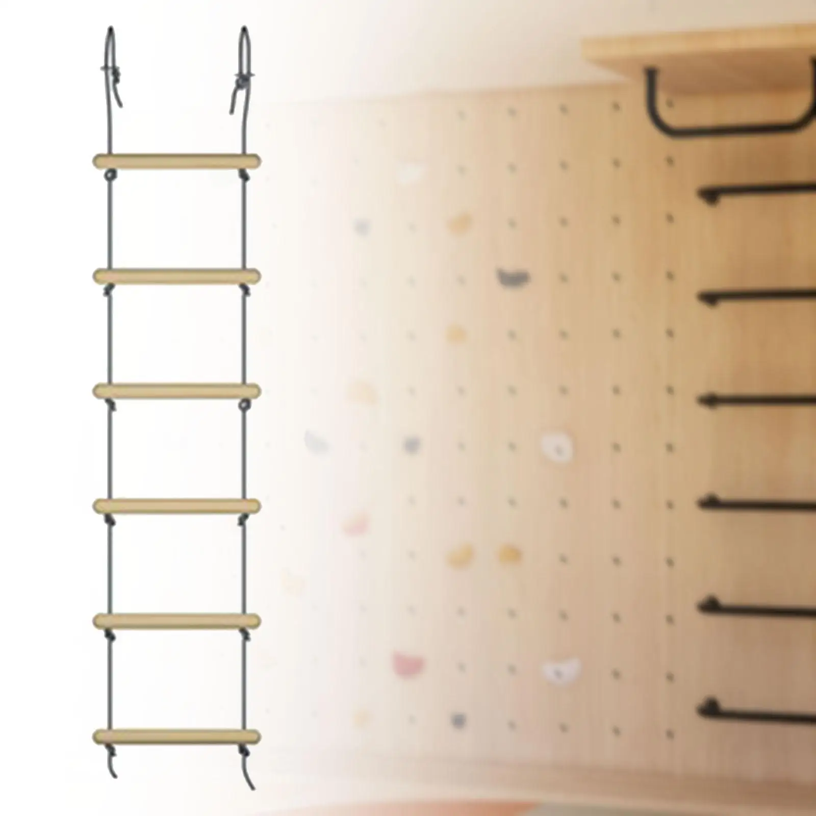 Hanging Rope Ladder 6 Steps Wood for Indoor Boys and Girls Outdoor Venues