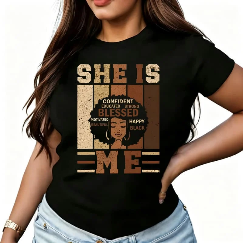 She Is Confident and Blessed Women's T-Shirt 100% Cotton Funny Graphic Short Sleeve Tee Novelty Shirt Casual Crew Neck Top S-5Xl
