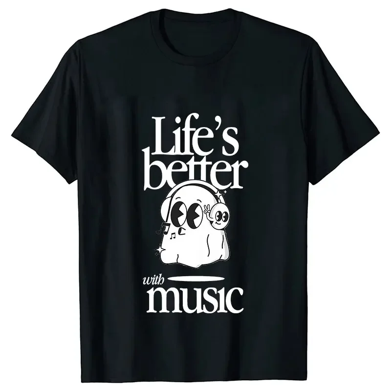 Life's Better Is Music T-shirts Women Y2k Tops Funny Boo Graphic Clothes Short Sleeve Tees Harajuku Ulzzang Fashion Streetwear