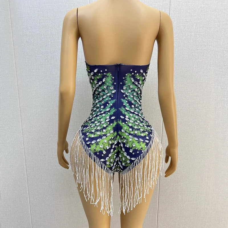 Seksowne body z frędzlami i dżetami, kostiumy dla tancerki jazzowej, strój do baru, klubu nocnego, na imprezę DS DJ, rave, festiwal, XS8125