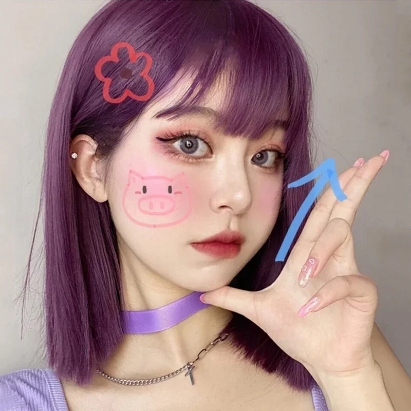 Lolita Natural Air Bangs Dummy Drag Wig Purple Women's Boss Shoulder Length Collarbone Hair Men's Products