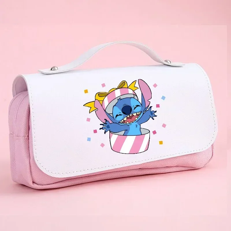 Bolsa de lápices de Anime de Lilo y Stitch, bolsa de papelería periférica, estuche de almacenamiento impreso de gran capacidad, dibujos animados Kawaii