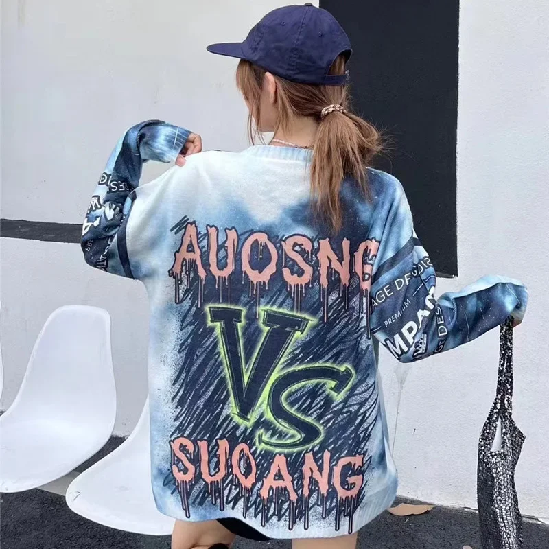 Heavy Industry Hot Diamond Tide Brand Autumn Oversized Knitted Sweater Women\'s Cartoon Printing Faux Mink Hair Top Autumn Winter