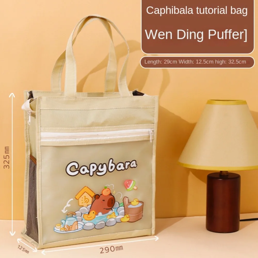 Multifunction Capybara Tote School Bag Large-capacity Side Mesh Pocket Cartoon Tote Tutorial Bag Handheld Panda