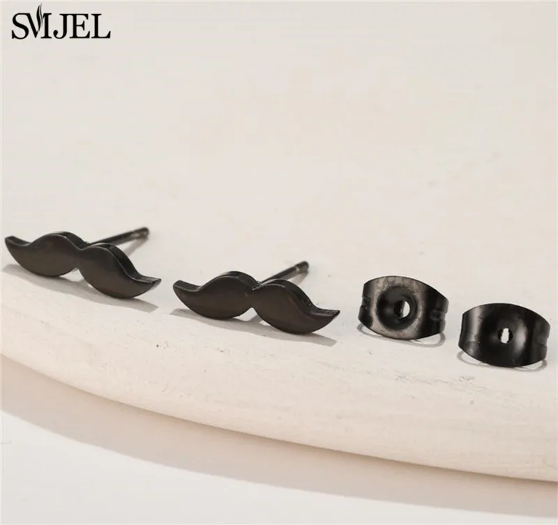 SMJEL Funny Mustache Beard Stud Earrings for Women Cartoon Stainless Steel Beard Pattern Earings Female Wholesale Jewelry Brinco