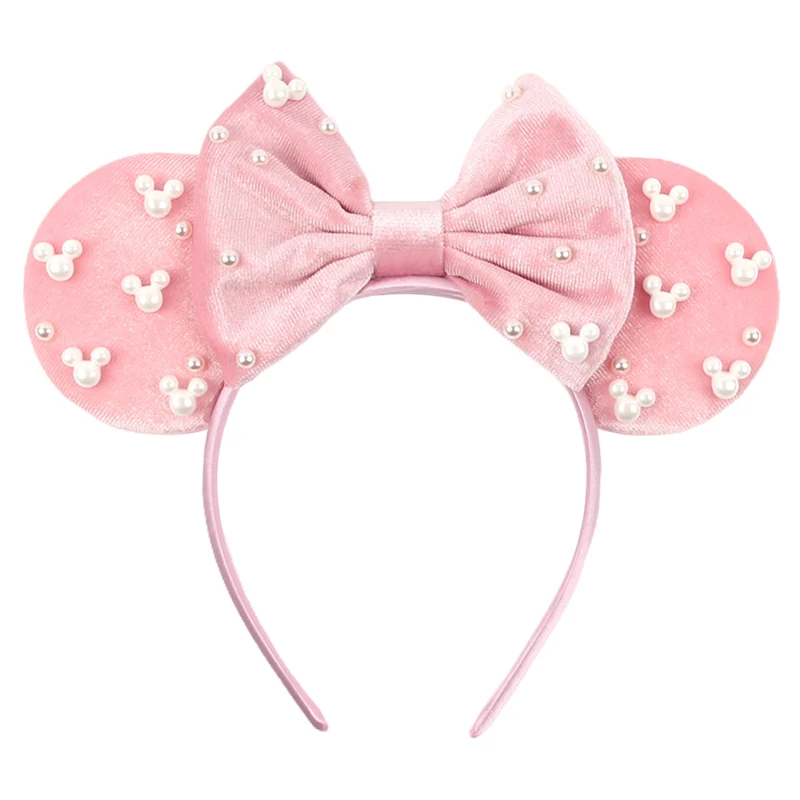 Mickey Mouse Hoofdband Kleuren Zachte Katoenen Strik Haarbanden Meisjes Disney Witte Parels Kids Minnie Diy Haaraccessoires