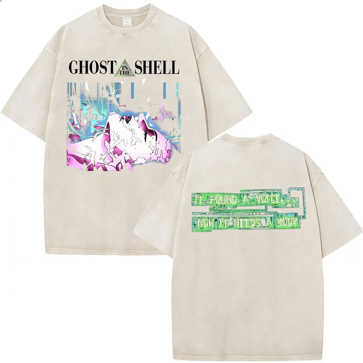 Anime Ghost in The Shell Motoko Kusanagi Vintage Washed T Shirts Men Women Clothing Fashion Punk Short Sleeve Oversized T-shirts - view 6