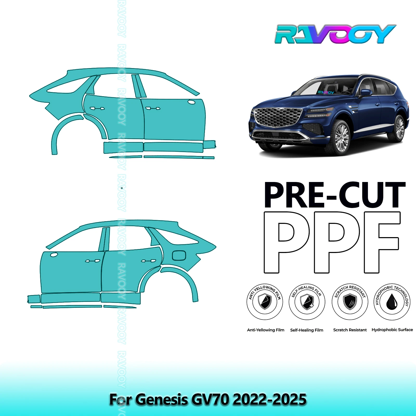 

For Genesis GV70 2022-2025 8.5mil Clear Matte Pre-Cut PPF Door & A/B Pillar Kit TPU Paint Protection Film Set