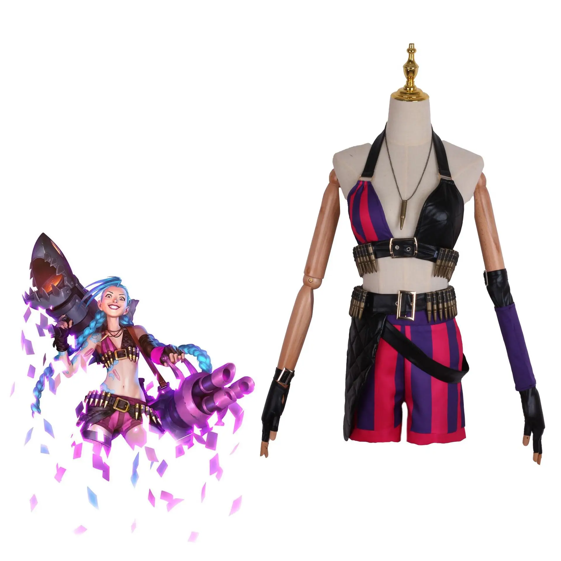 Game Lol Jinx Cosplay Kostuum Lol Arcane Jinx Cosplay Pruik Uniform Outfits Sexy Halloween Carnaval Pak Voor Vrouwen