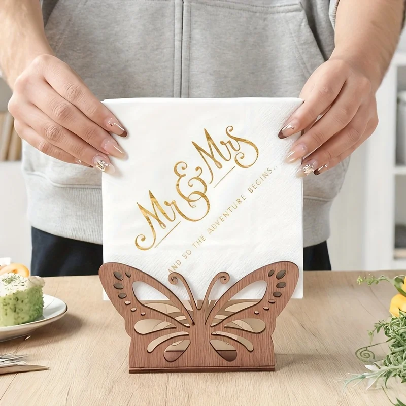 Art Butterfly Design 2D Wooden Napkin Rack Kitchen Tissue Paper Storage Box Dining Table Decor Countertop Organizer Home Decor