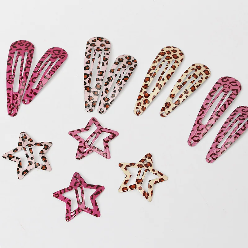 

50 шт., 5 см, 6 см, леопардовые принты, слеза, металлические зажимы, филигранные заколки со звездами для женщин и девочек, боковые заколки для волос, аксессуары