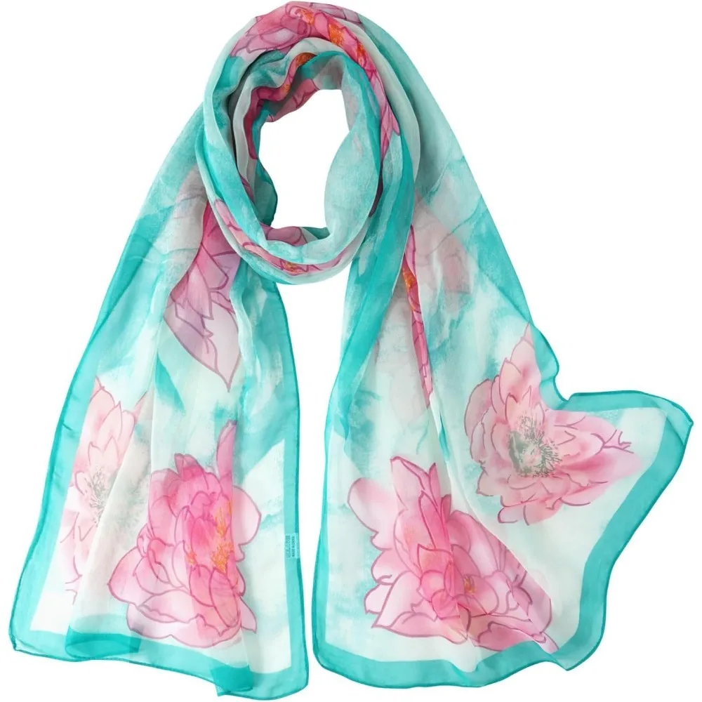 

Women Soft Floral Print Shawl Chiffon Sheer Scarf