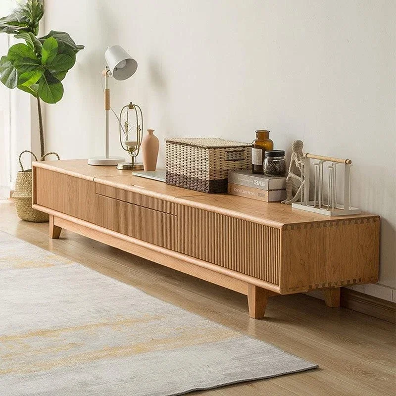 チェリーウッドレーザーTVキャビネット、多機能オーディオビジュアルキャビネット、ブラックウォールナット伸縮式プロジェクターフロアキャビネット