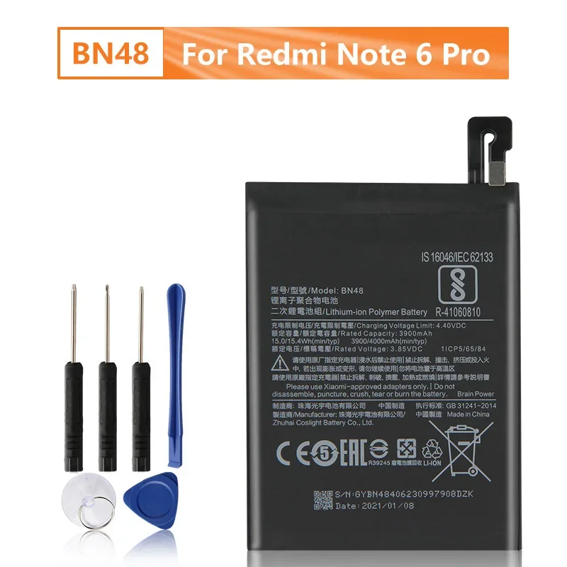 

Replacement Phone Battery BN48 For Xiaomi Redmi Note 6 Pro Note6 Pro 4000mAh With Free Tools