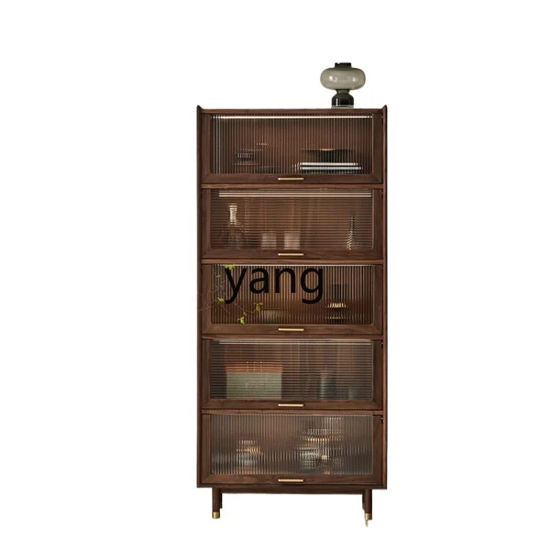 L'm'm Solid Wood Bookcase Black Walnut Wall-Mounted Cabinet with Glass Door