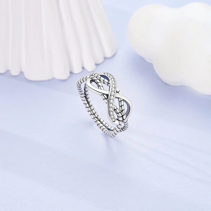 الأصلي 925 فضة خاتم تألق لانهائي متشابكة الحب الدائري للنساء مجوهرات للبنات هدايا المناسبات عيد ميلاد