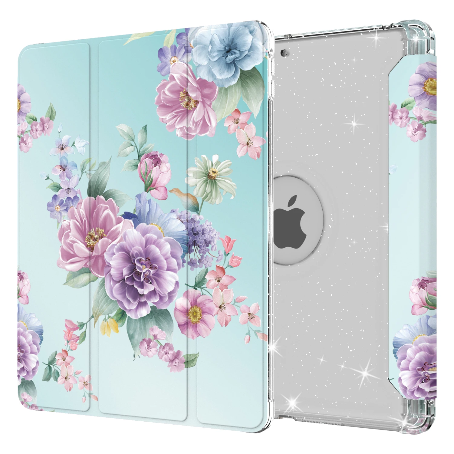 

Tri-fold Stand Painted Leather Case Universal For iPad 10.2 2019 2020 2021 7th 8th 9th Generation TPU Clear Back Sparkle Cover